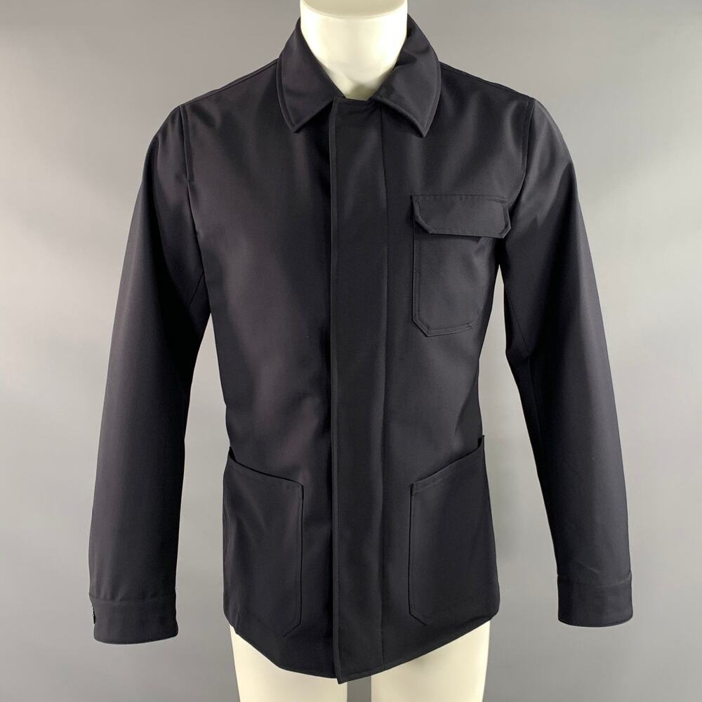 ATELIER MUNRO Size M Navy Solid Polyester Blend Windbreaker Jacket